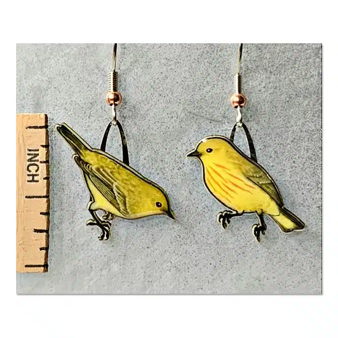 Jabebo Yellow Warbler Earrings, available at The Audubon Shop, the best shop for nature gifts, Madison CT