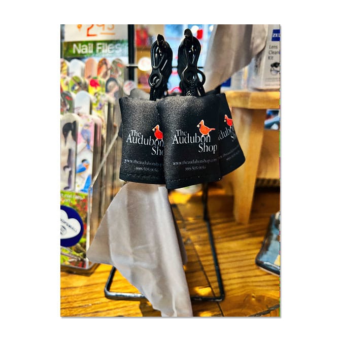 Audubon Microfiber Lens Cloth, available at The Audubon Shop, the best shop for binoculars and telescopes, Madison CT