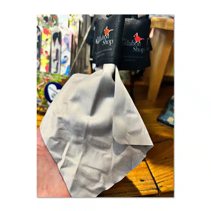 Audubon Microfiber Lens Cloth, available at The Audubon Shop, the best shop for binoculars and telescopes, Madison CT