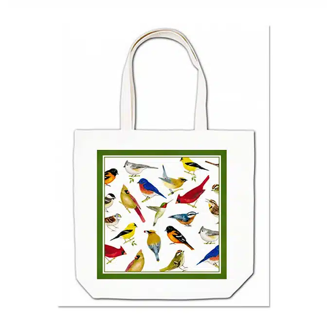 Songbirds Large Canvas Tote, available at The Audubon Shop, the best shop for nature gifts, Madison CT