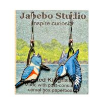 Jabebo Belted Kingfisher earrings, available at The Audubon Shop, the best shop for nature gifts, Madison CT