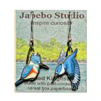 Jabebo Belted Kingfisher earrings, available at The Audubon Shop, the best shop for nature gifts, Madison CT