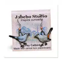 Jabebo Gray Catbird earrings, available at The Audubon Shop, the best shop for nature gifts, Madison CT